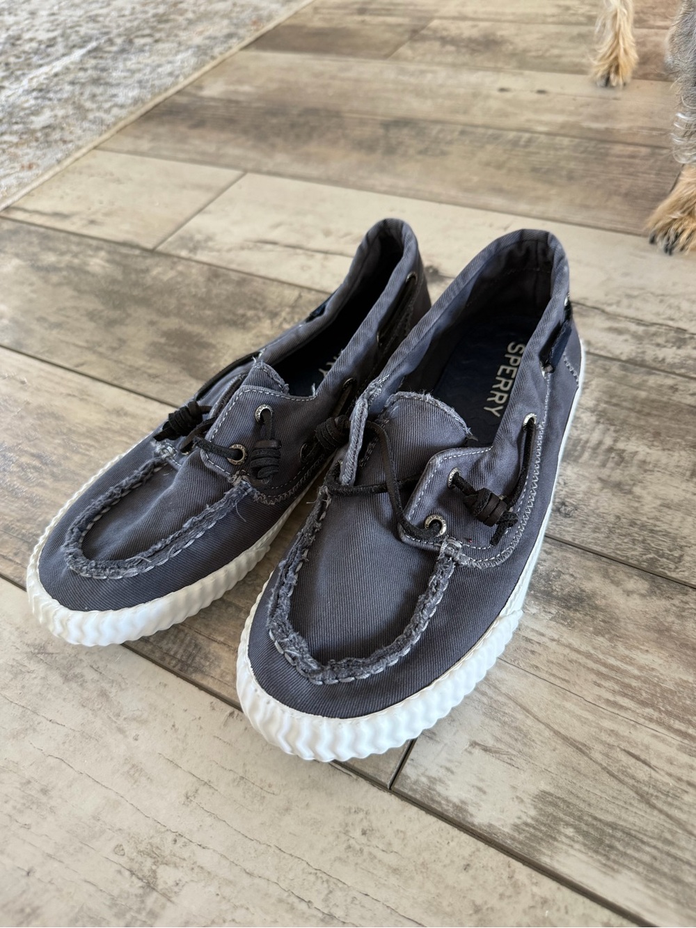 Sperry Navy Canvas Boat Shoes with White Sole NEVER WORN